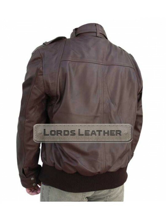 Charles Men Brown Bomber leather Fashion Jacket